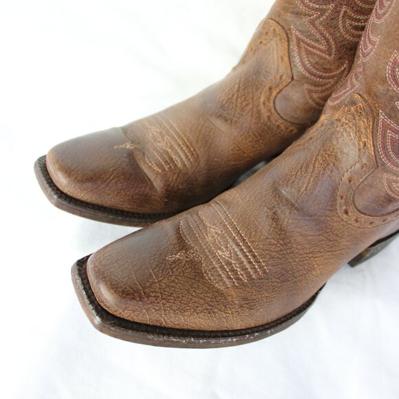 Ariat Round Up Brown leather Western cowboy rodeo equestrian Boots embroidered 8 - Picture 7 of 9